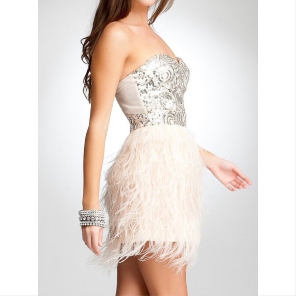bebe sequin feather dress